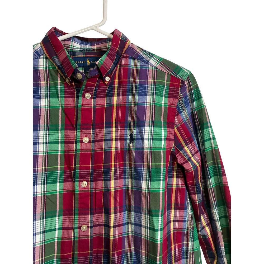 Ralph Lauren Boys L 14-16 Plaid Button Down Shirt Cotton Preppy Long Sleeve